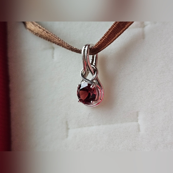 ANGARA Round Garnet Solitaire Infinity Knot Pendant in Sterling Silver, New✨️